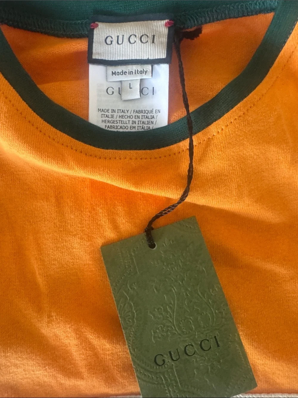 Gucci Orange Sweatshirt with White Stripe and Green Logo
